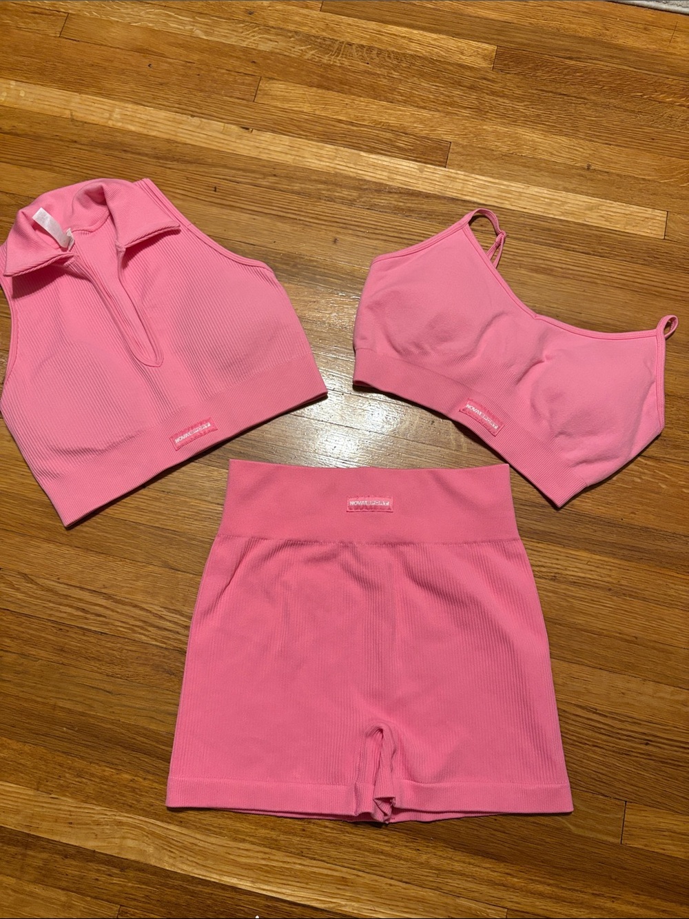 Pink Ribbed gym set 3 piece